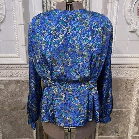 Jordan. Size 11/12. Vintage Shiny Paisley Polyester Back Button Blouse. B78 - Picture 2 of 5